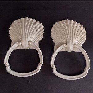 Vintage Set of  Homco Home Interiors Clam Shell Hand Towel Rings Rack Nautical